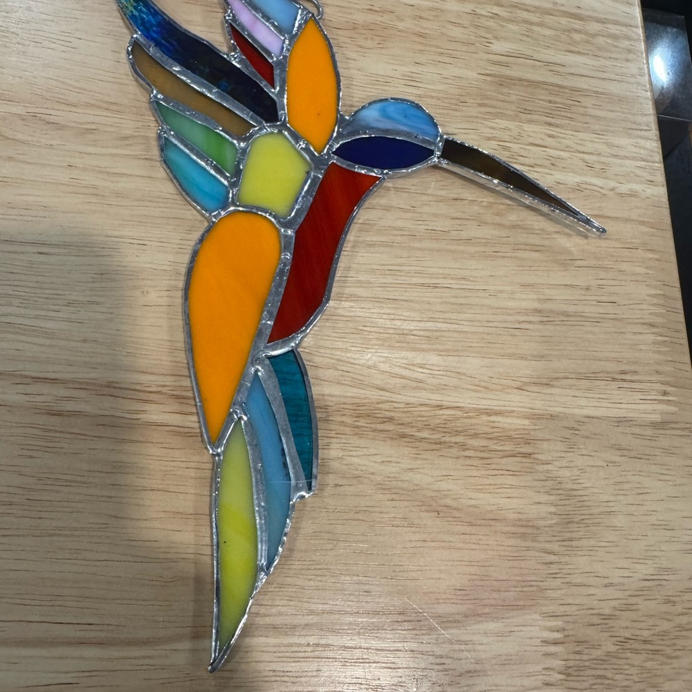 Colorful Stained Glass Hummingbird Suncatcher - Picture 2 of 3